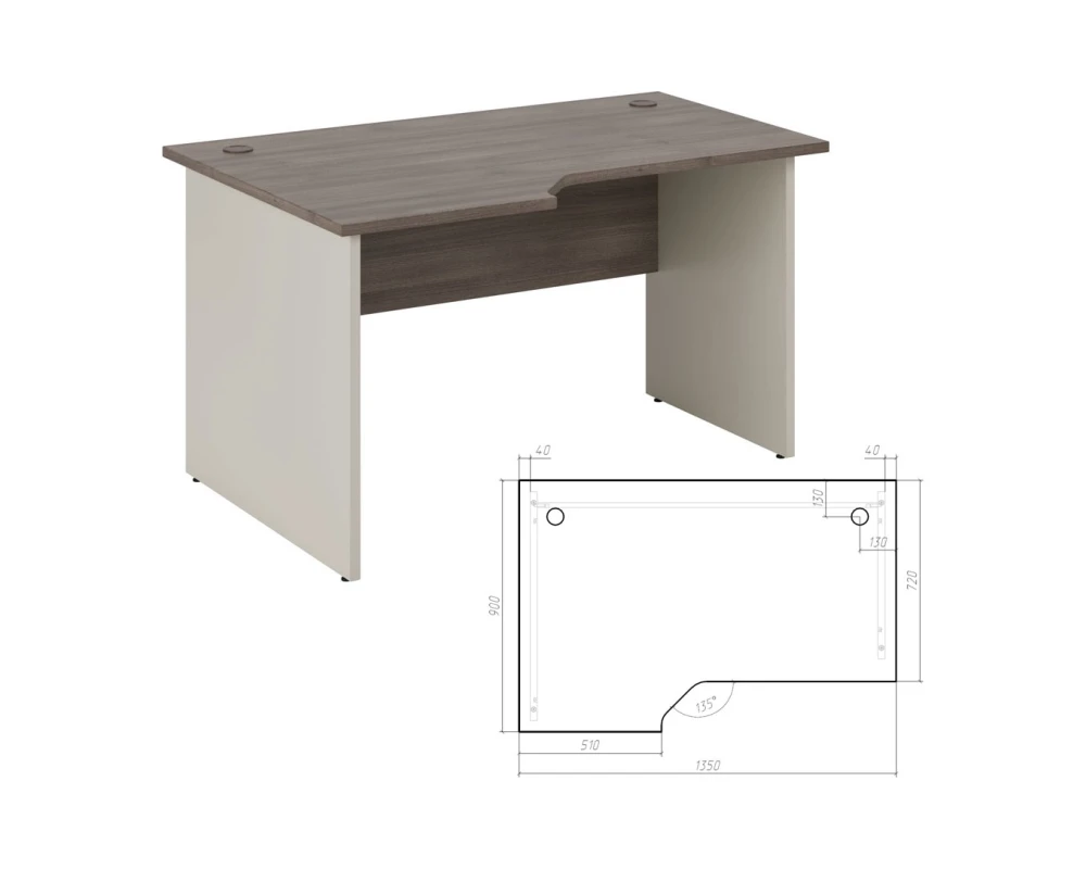 Стол эргономичный левый 135 Нью Лайн / New Line Дуб Шамони темный
