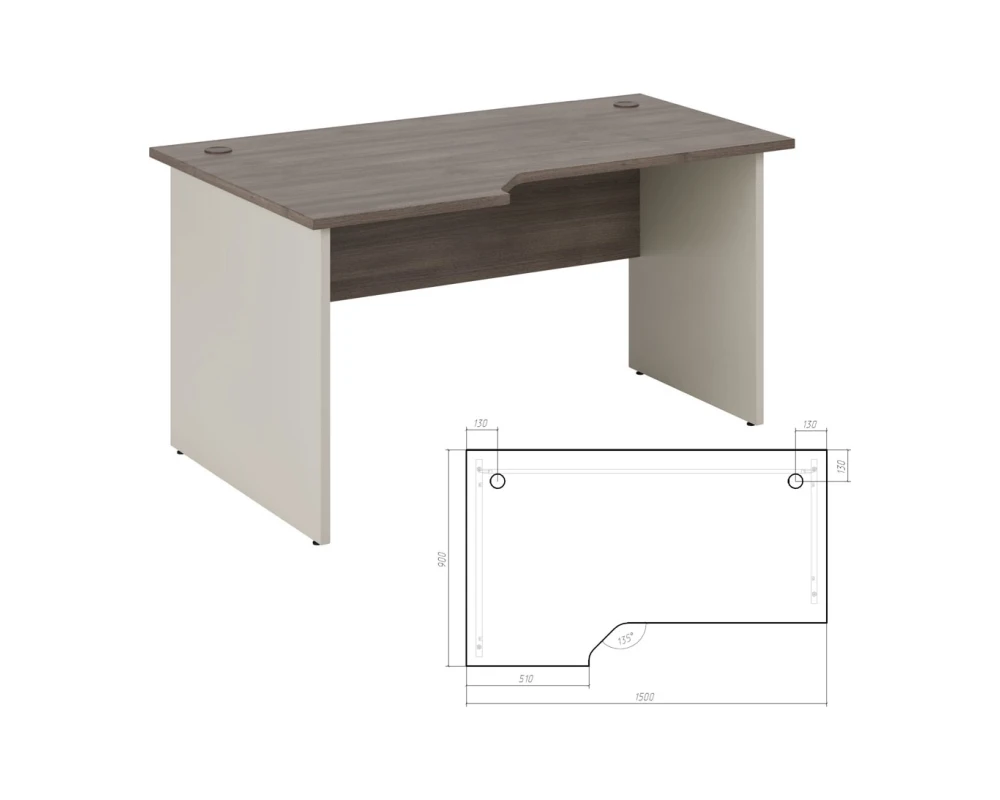 Стол эргономичный левый 150 Нью Лайн / New Line Дуб Шамони темный