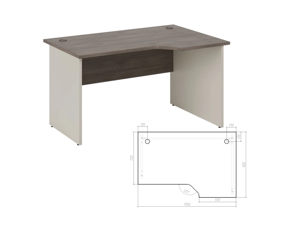 Стол эргономичный правый 135 Нью Лайн / New Line Дуб Шамони темный