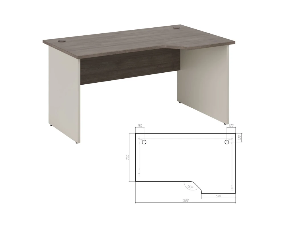 Стол эргономичный правый 150 Нью Лайн / New Line Дуб Шамони темный