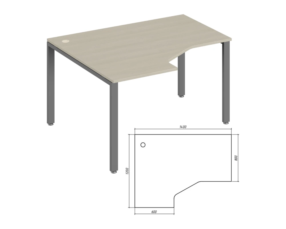 Эргономичный стол левый 140 Тренд Метал / Trend Metal Дуб феррара