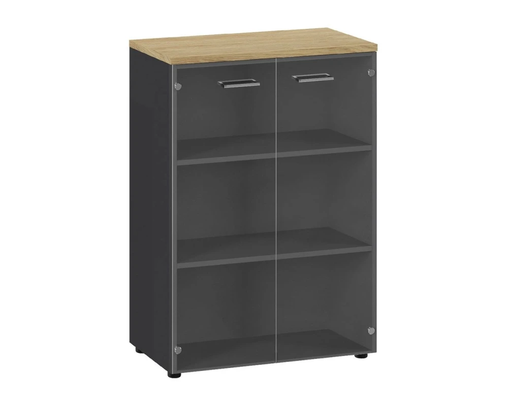 Шкаф средний со стекл. дв. 80х42х112 Flex Гикори/Графит