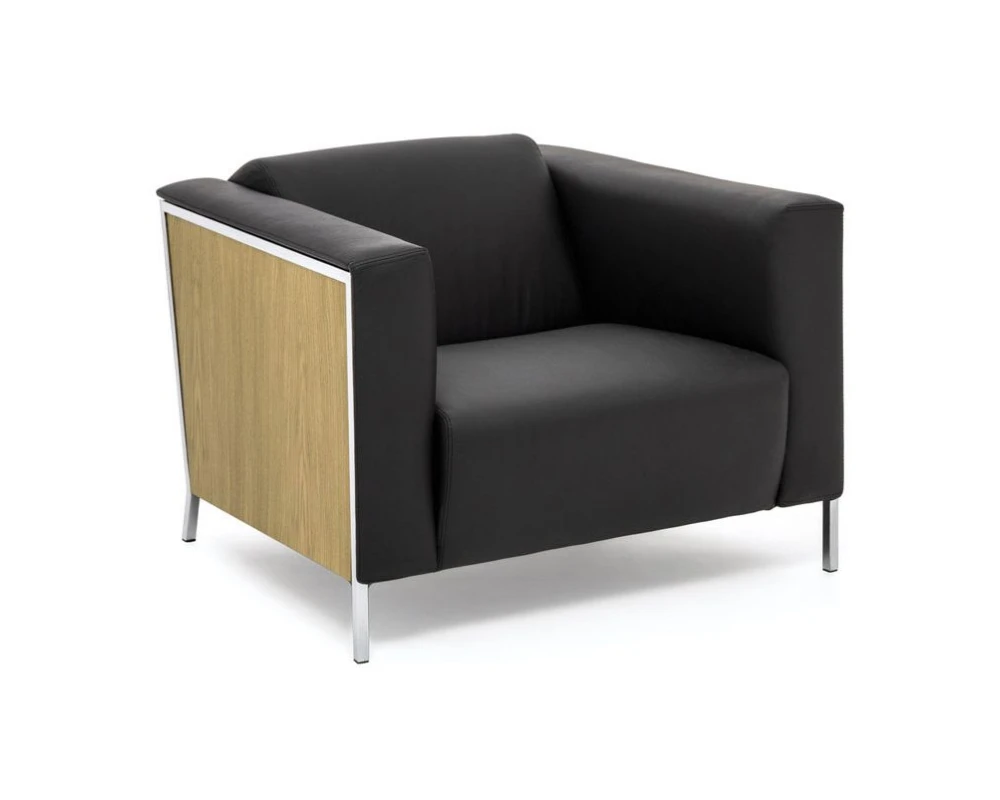 Кресло Vispo Wood Натуральная кожа, Черный/Дуб светлый