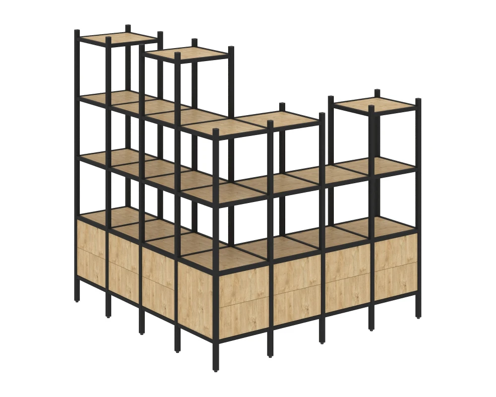 Угловой внешний стеллаж наборный L-55 1694x1694x1869 Лофт / Loft