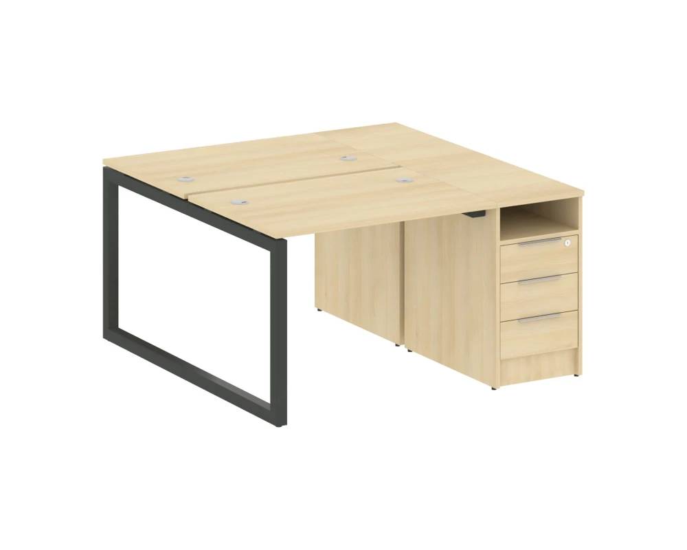 Рабочая станция с тумбой на О-образном м/к 1412x1475x750 Метал Систем Куатро 5x5 / Metal System Quattro 5x5