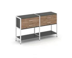 Двухсекционный стеллаж двухярусный с ящиками 1590х400х879 Шелф Систем / Shelf System images