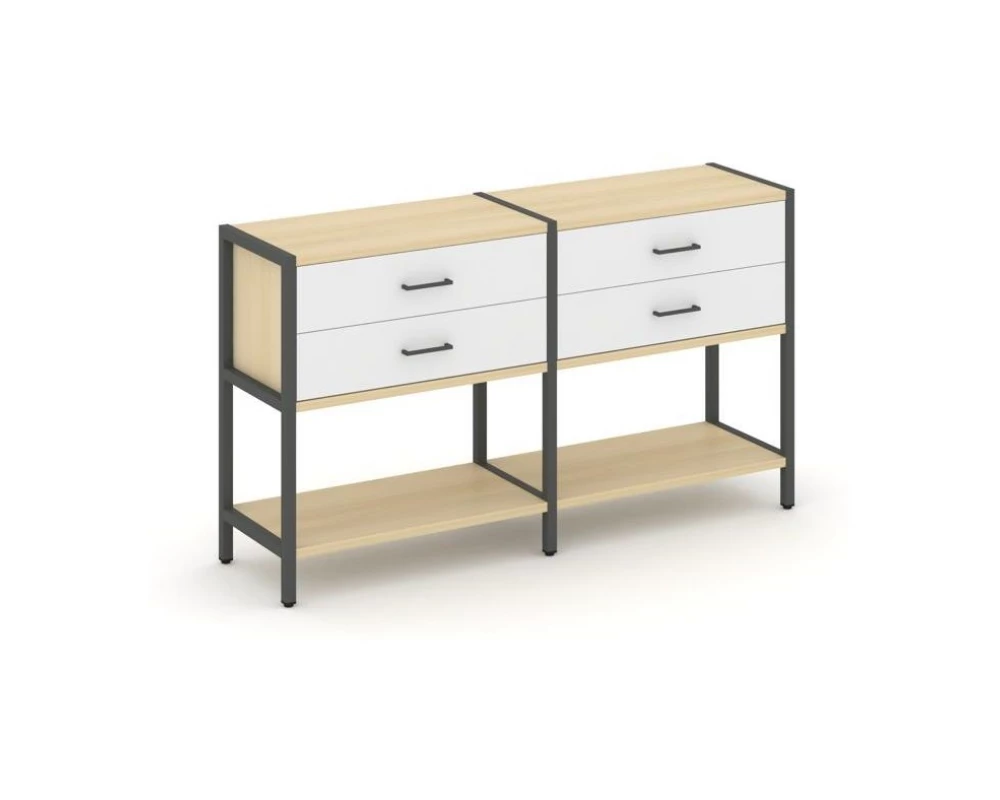 Двухсекционный стеллаж двухярусный с ящиками 1590х400х879 Шелф Систем / Shelf System