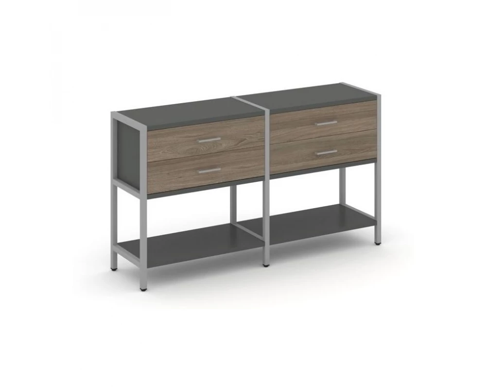 Двухсекционный стеллаж двухярусный с ящиками 1590х400х879 Шелф Систем / Shelf System