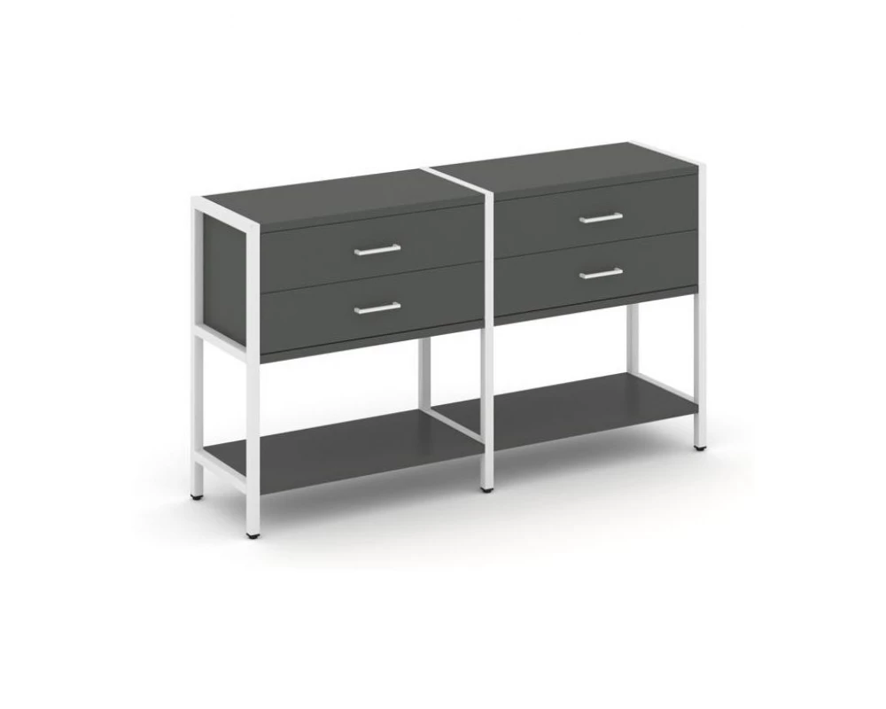 Двухсекционный стеллаж двухярусный с ящиками 1590х400х879 Шелф Систем / Shelf System