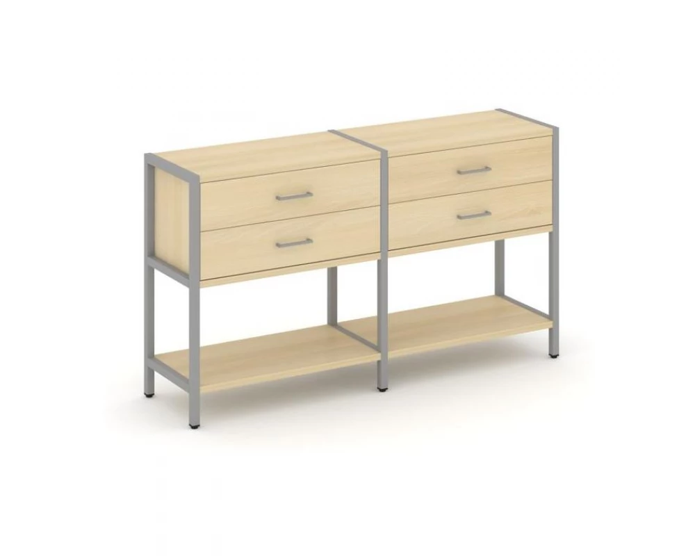Двухсекционный стеллаж двухярусный с ящиками 1590х400х879 Шелф Систем / Shelf System