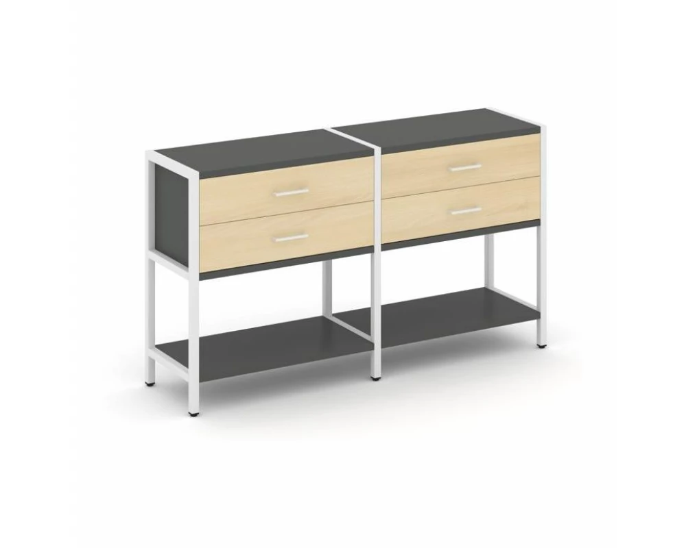 Двухсекционный стеллаж двухярусный с ящиками 1590х400х879 Шелф Систем / Shelf System