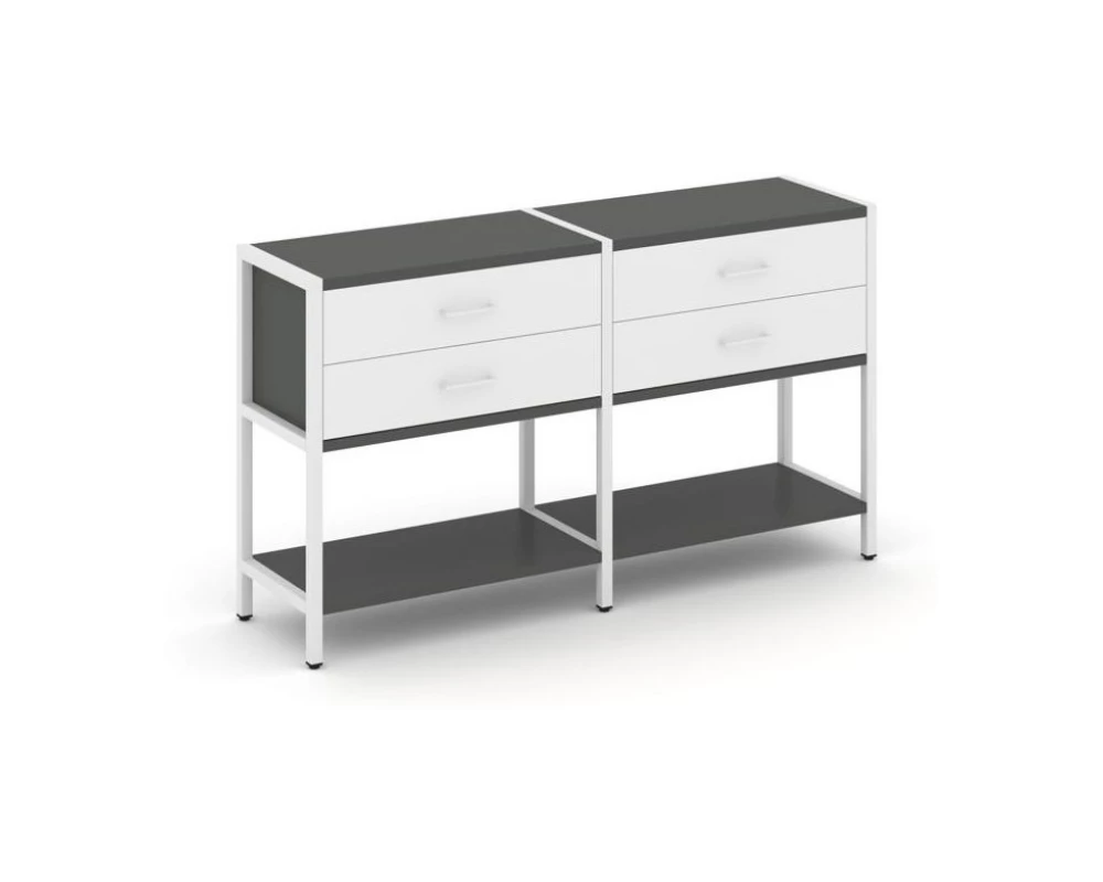 Двухсекционный стеллаж двухярусный с ящиками 1590х400х879 Шелф Систем / Shelf System