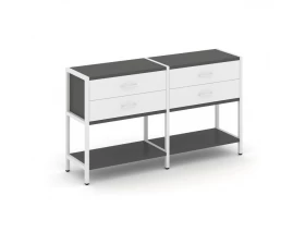 Двухсекционный стеллаж двухярусный с ящиками 1590х400х879 Шелф Систем / Shelf System images