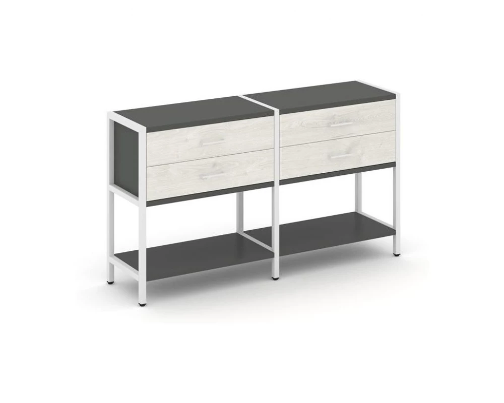 Двухсекционный стеллаж двухярусный с ящиками 1590х400х879 Шелф Систем / Shelf System