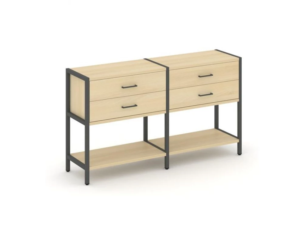 Двухсекционный стеллаж двухярусный с ящиками 1590х400х879 Шелф Систем / Shelf System