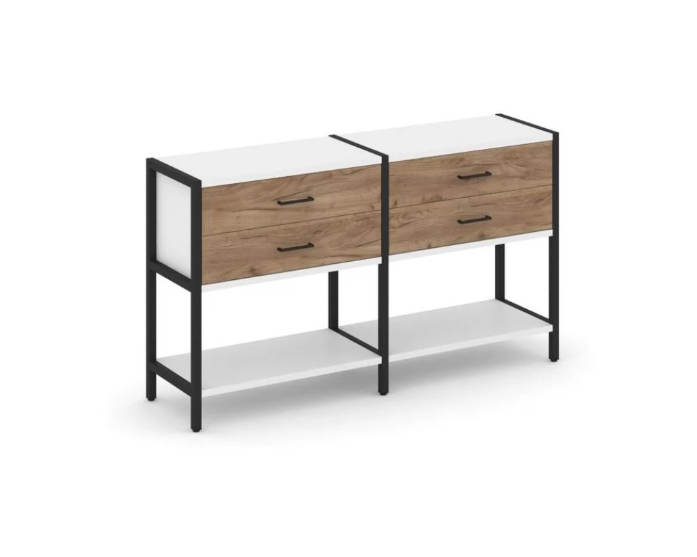 Двухсекционный стеллаж двухярусный с ящиками 1590х400х879 Шелф Систем / Shelf System