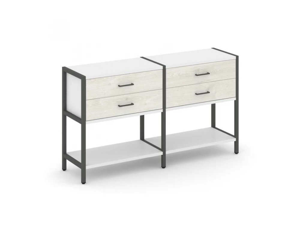 Двухсекционный стеллаж двухярусный с ящиками 1590х400х879 Шелф Систем / Shelf System