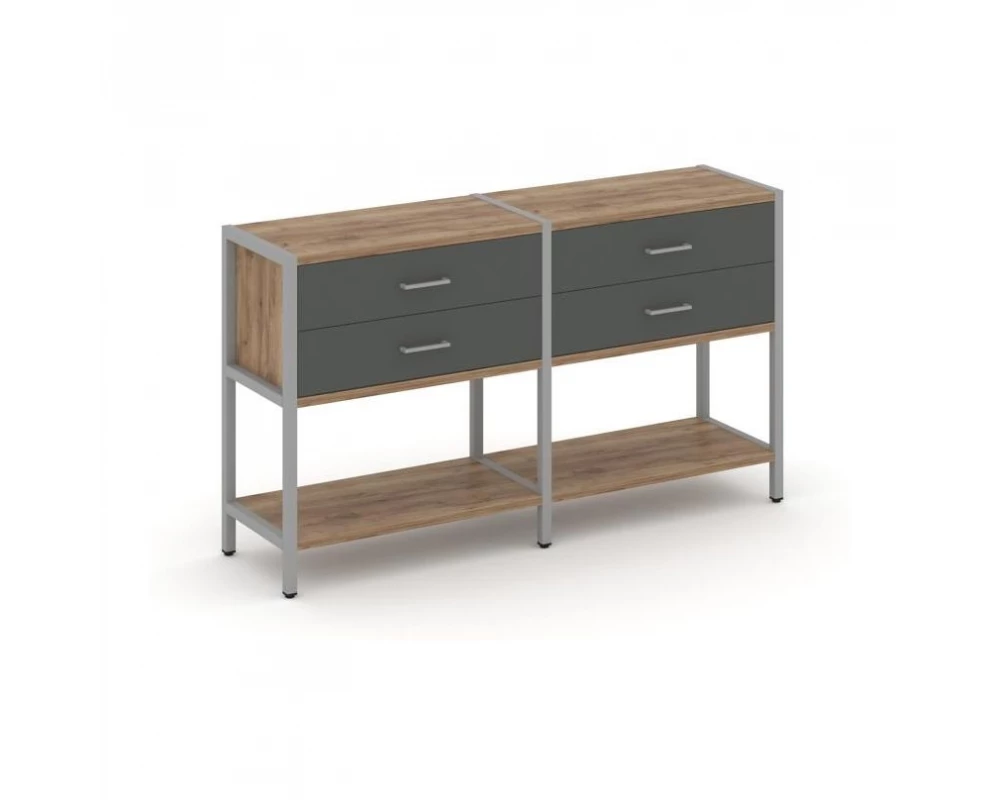 Двухсекционный стеллаж двухярусный с ящиками 1590х400х879 Шелф Систем / Shelf System