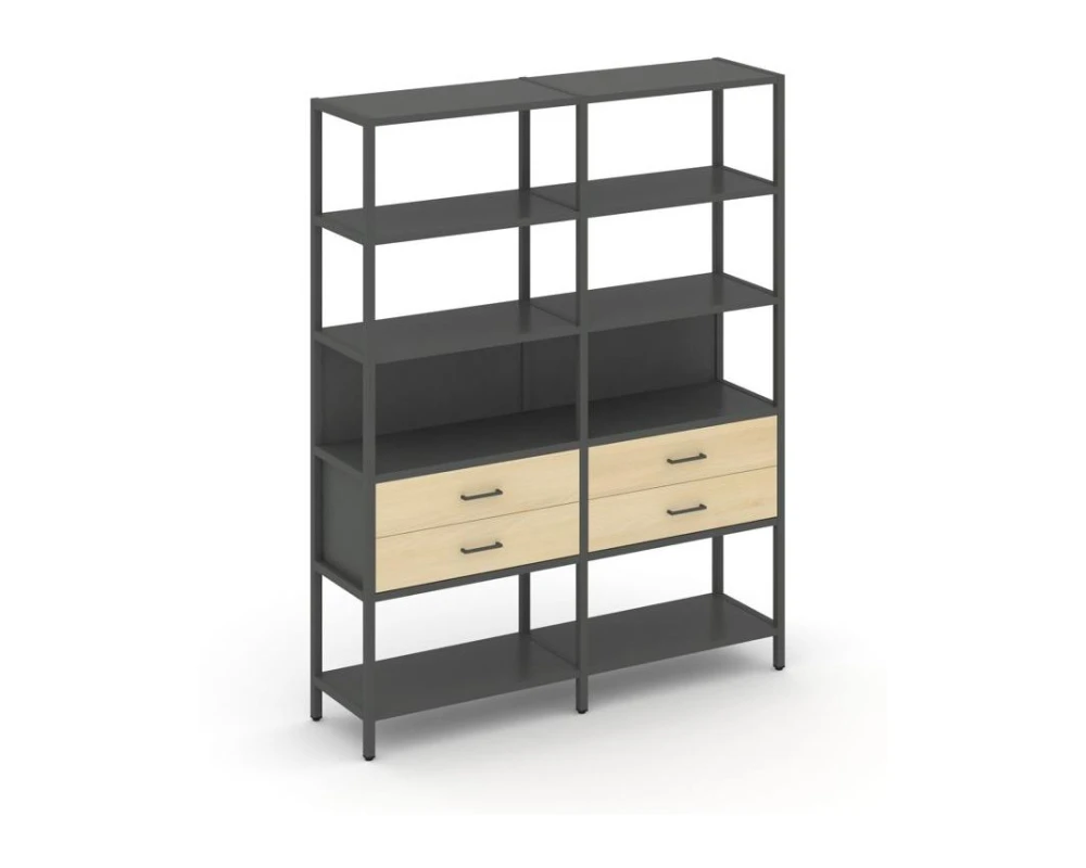 Двухсекционный стеллаж пятиярусный с ящиками 1590х400х1980 Шелф Систем / Shelf System