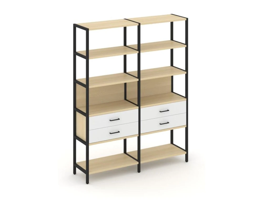 Двухсекционный стеллаж пятиярусный с ящиками 1590х400х1980 Шелф Систем / Shelf System