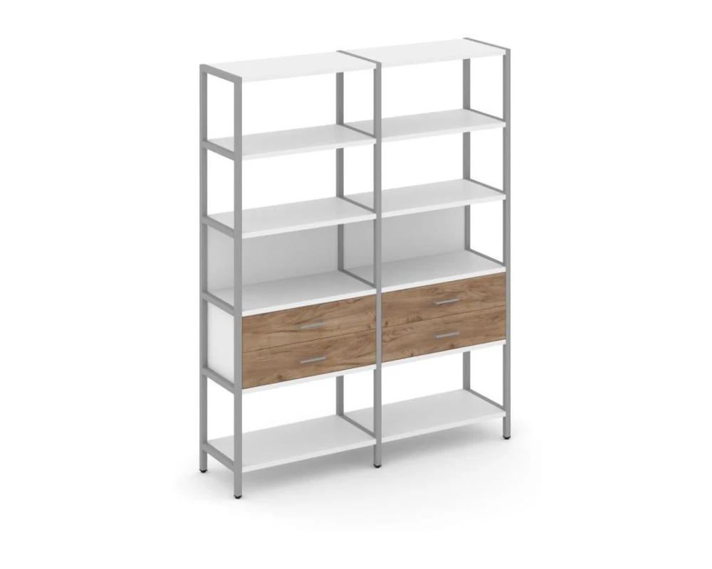 Двухсекционный стеллаж пятиярусный с ящиками 1590х400х1980 Шелф Систем / Shelf System