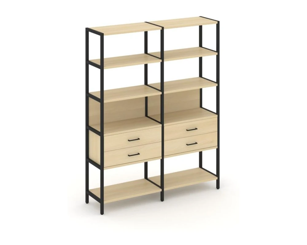 Двухсекционный стеллаж пятиярусный с ящиками 1590х400х1980 Шелф Систем / Shelf System