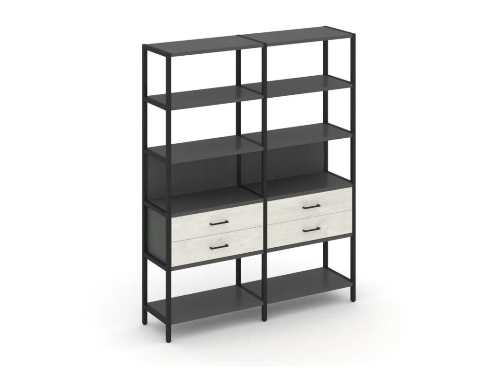 Двухсекционный стеллаж пятиярусный с ящиками 1590х400х1980 Шелф Систем / Shelf System