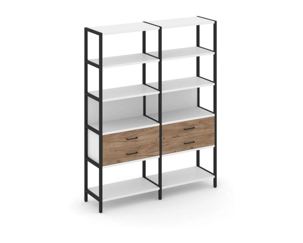 Двухсекционный стеллаж пятиярусный с ящиками 1590х400х1980 Шелф Систем / Shelf System