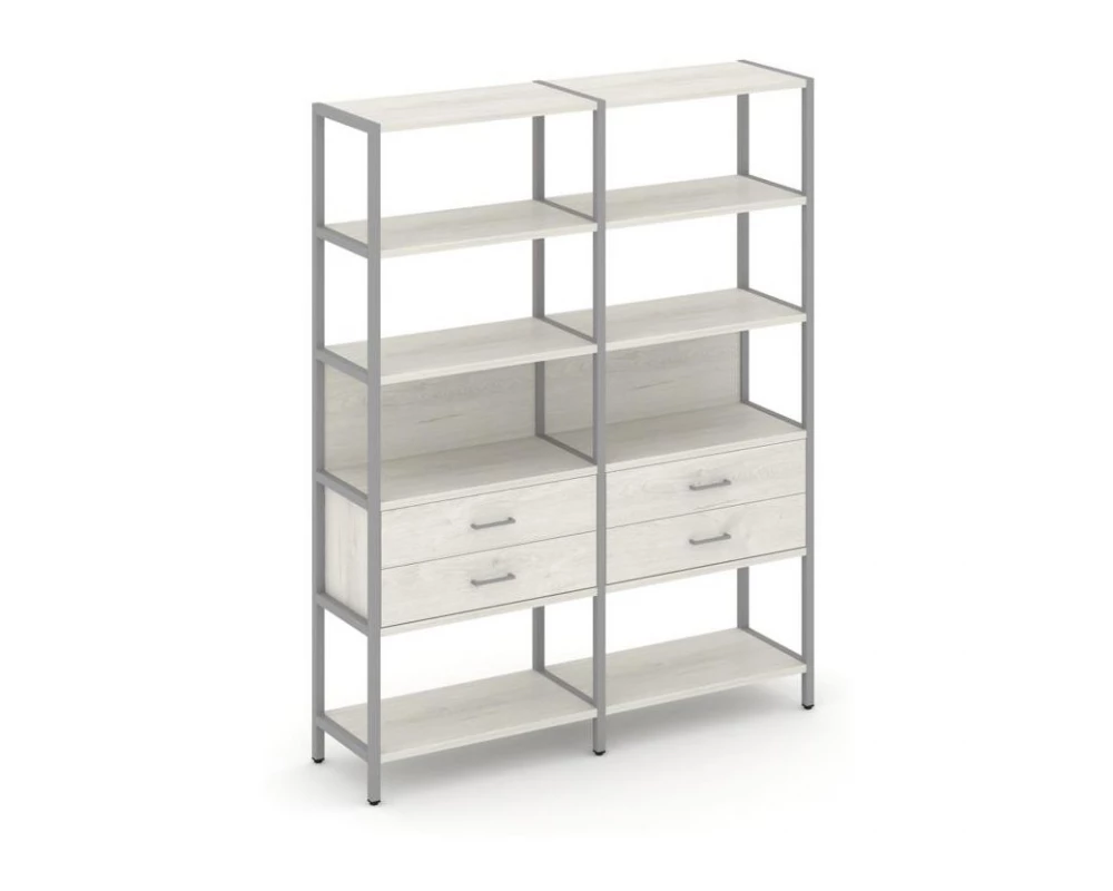 Двухсекционный стеллаж пятиярусный с ящиками 1590х400х1980 Шелф Систем / Shelf System