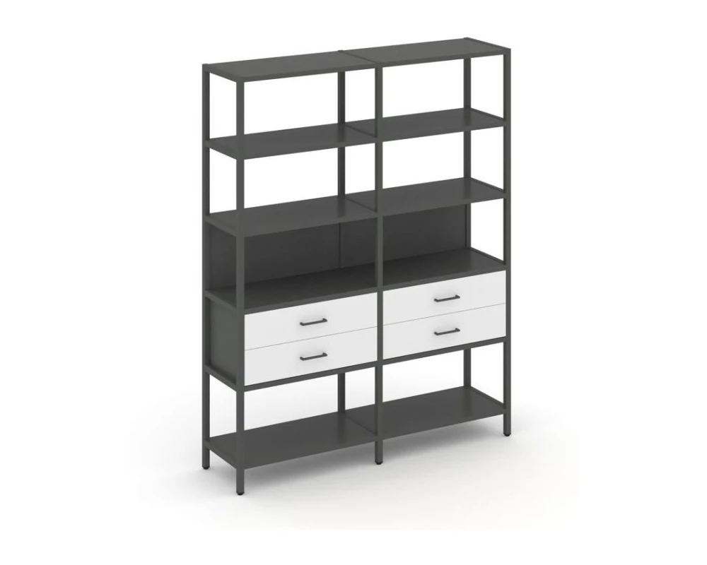 Двухсекционный стеллаж пятиярусный с ящиками 1590х400х1980 Шелф Систем / Shelf System