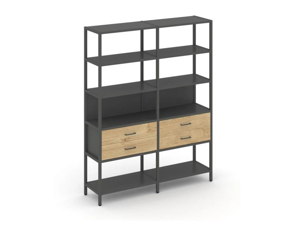 Двухсекционный стеллаж пятиярусный с ящиками 1590х400х1980 Шелф Систем / Shelf System