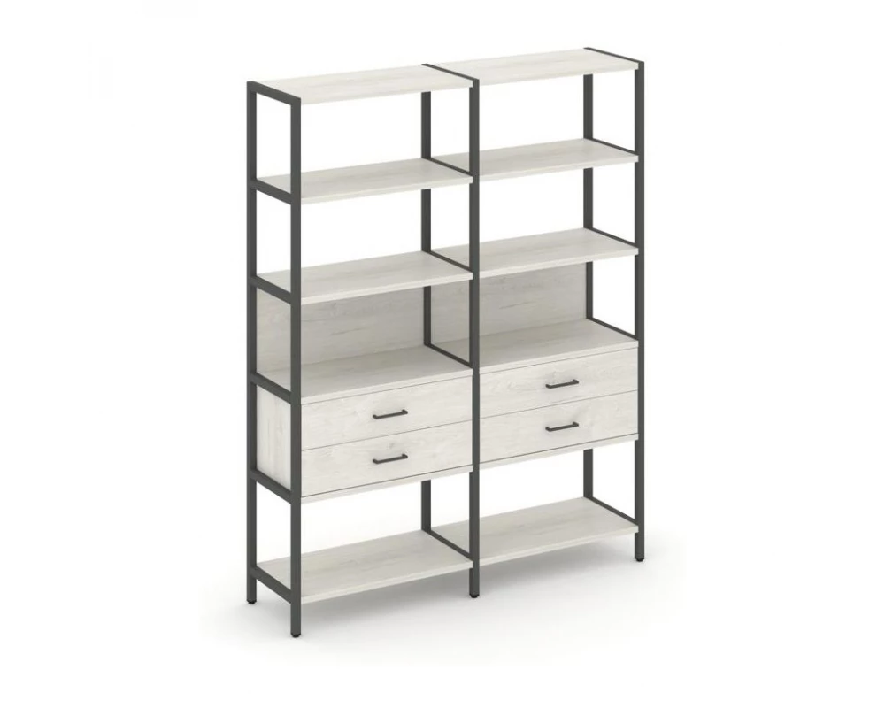 Двухсекционный стеллаж пятиярусный с ящиками 1590х400х1980 Шелф Систем / Shelf System