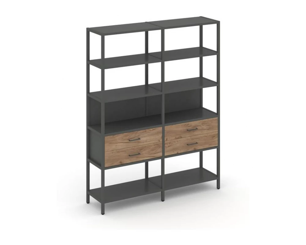 Двухсекционный стеллаж пятиярусный с ящиками 1590х400х1980 Шелф Систем / Shelf System
