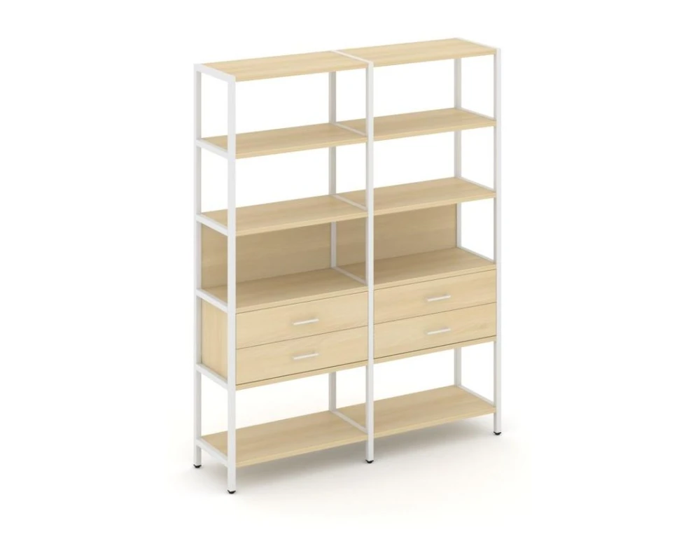 Двухсекционный стеллаж пятиярусный с ящиками 1590х400х1980 Шелф Систем / Shelf System