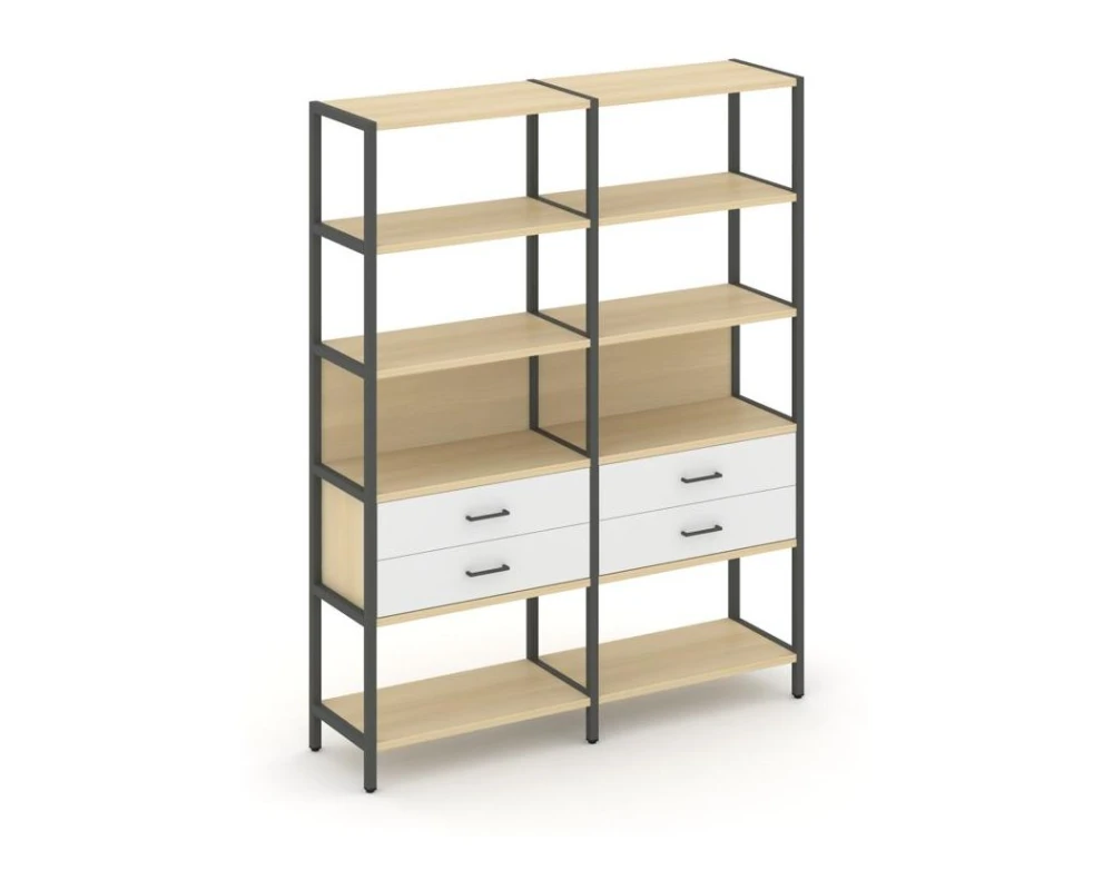 Двухсекционный стеллаж пятиярусный с ящиками 1590х400х1980 Шелф Систем / Shelf System