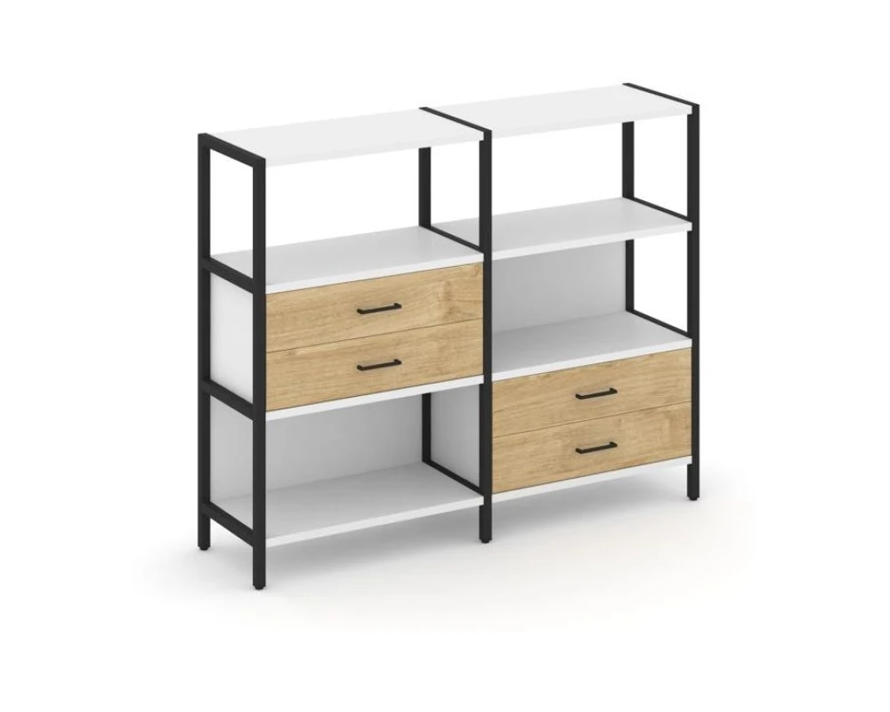 Двухсекционный стеллаж трехярусный с ящиками на двух ярусах 1590х400х1246 Шелф Систем / Shelf System
