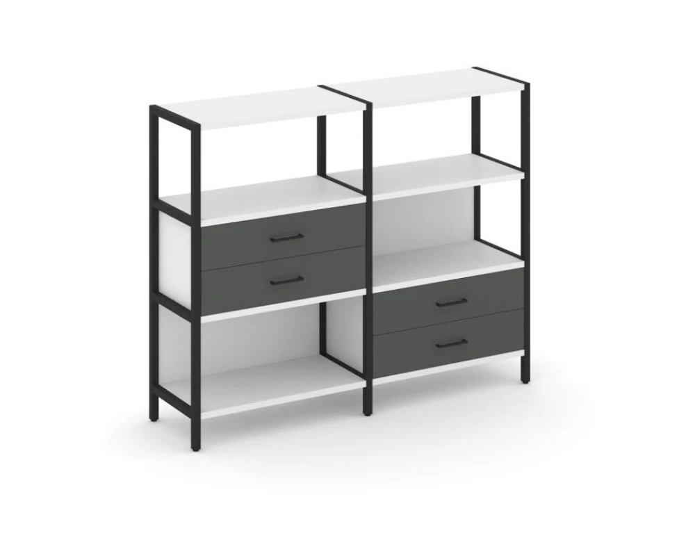 Двухсекционный стеллаж трехярусный с ящиками на двух ярусах 1590х400х1246 Шелф Систем / Shelf System