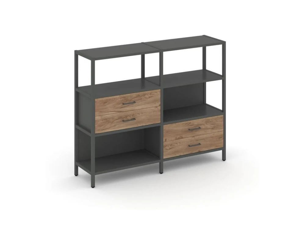 Двухсекционный стеллаж трехярусный с ящиками на двух ярусах 1590х400х1246 Шелф Систем / Shelf System