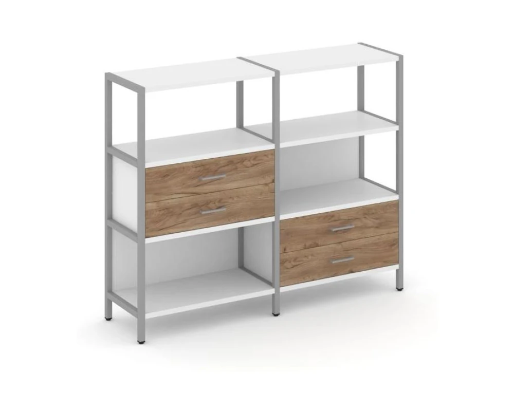 Двухсекционный стеллаж трехярусный с ящиками на двух ярусах 1590х400х1246 Шелф Систем / Shelf System