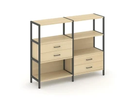 Двухсекционный стеллаж трехярусный с ящиками на двух ярусах 1590х400х1246 Шелф Систем / Shelf System images