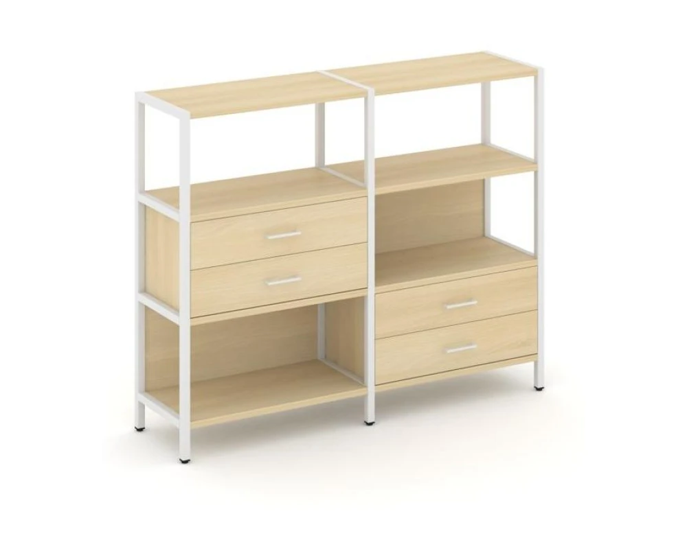 Двухсекционный стеллаж трехярусный с ящиками на двух ярусах 1590х400х1246 Шелф Систем / Shelf System