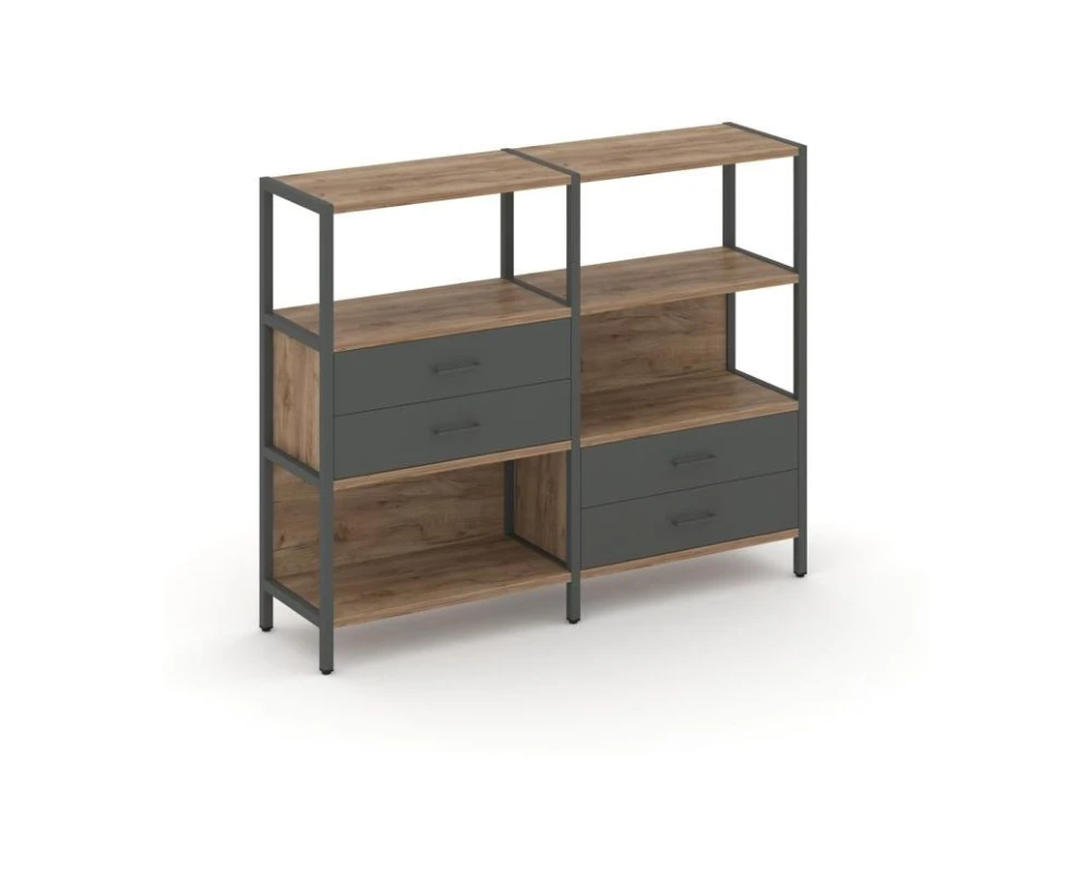 Двухсекционный стеллаж трехярусный с ящиками на двух ярусах 1590х400х1246 Шелф Систем / Shelf System