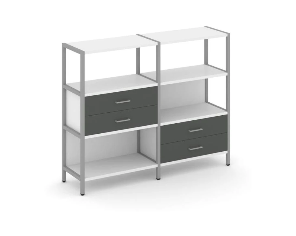 Двухсекционный стеллаж трехярусный с ящиками на двух ярусах 1590х400х1246 Шелф Систем / Shelf System
