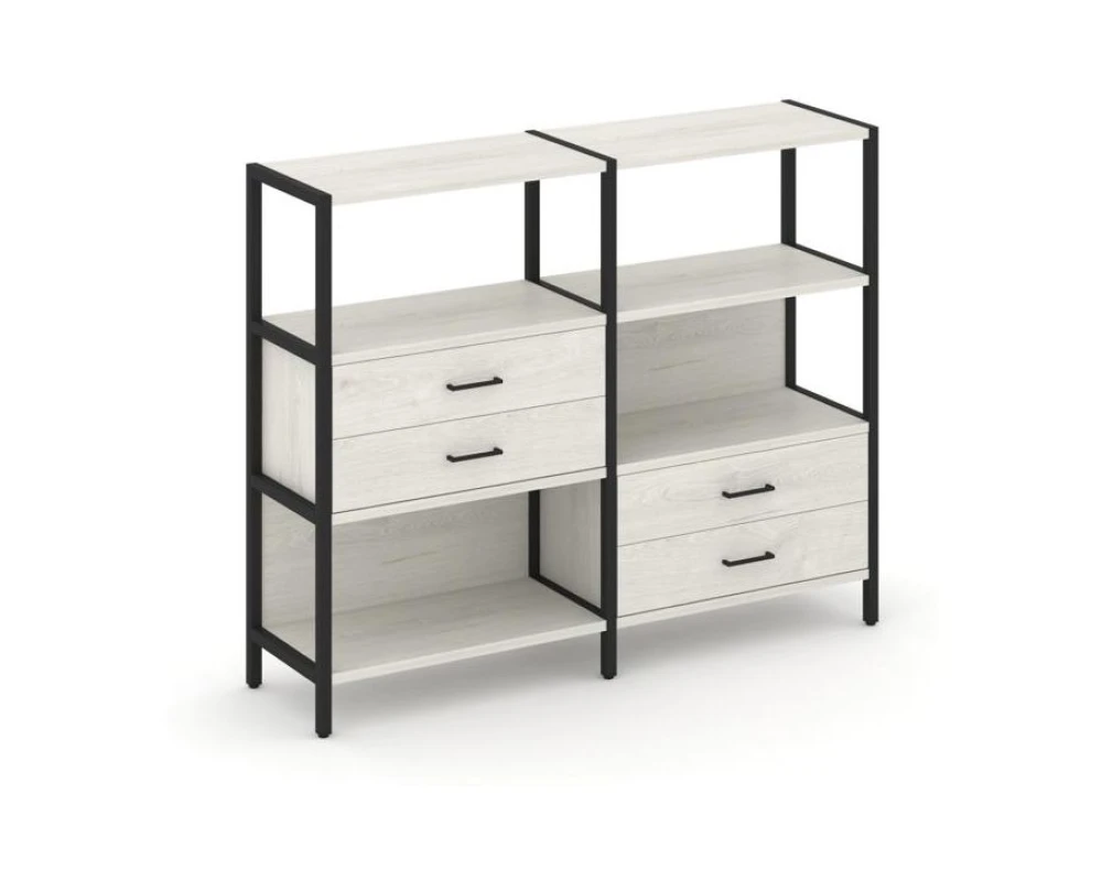 Двухсекционный стеллаж трехярусный с ящиками на двух ярусах 1590х400х1246 Шелф Систем / Shelf System