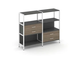 Двухсекционный стеллаж трехярусный с ящиками на двух ярусах 1590х400х1246 Шелф Систем / Shelf System images