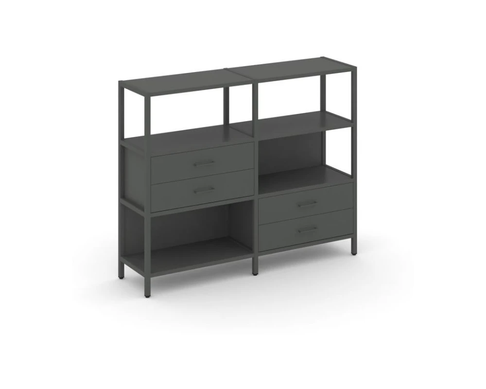 Двухсекционный стеллаж трехярусный с ящиками на двух ярусах 1590х400х1246 Шелф Систем / Shelf System