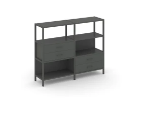 Двухсекционный стеллаж трехярусный с ящиками на двух ярусах 1590х400х1246 Шелф Систем / Shelf System images