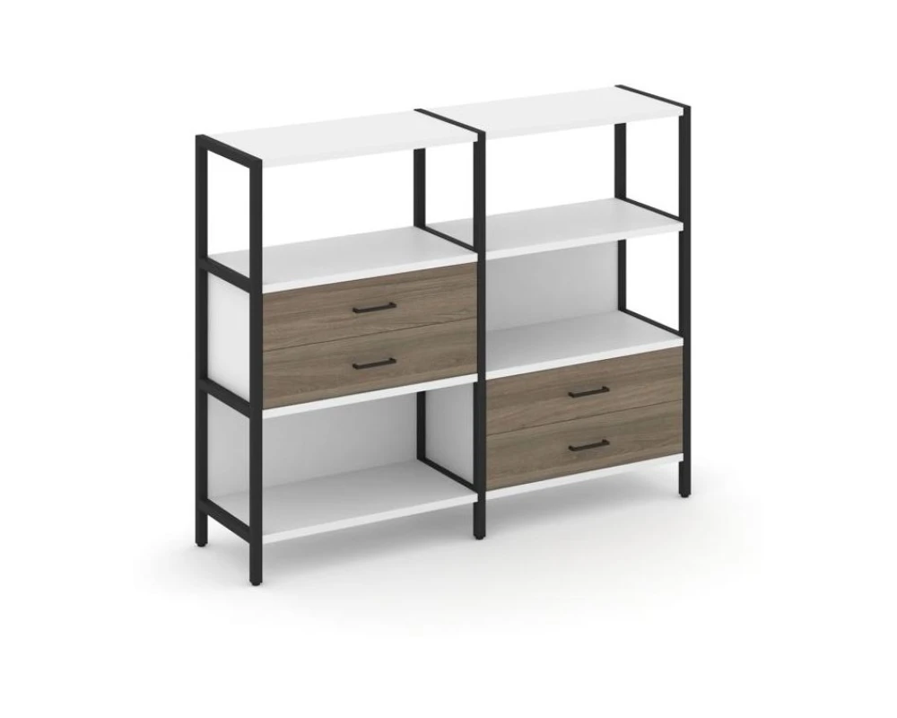 Двухсекционный стеллаж трехярусный с ящиками на двух ярусах 1590х400х1246 Шелф Систем / Shelf System