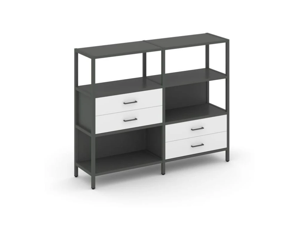 Двухсекционный стеллаж трехярусный с ящиками на двух ярусах 1590х400х1246 Шелф Систем / Shelf System