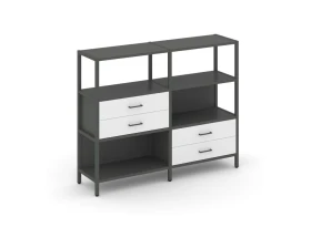 Двухсекционный стеллаж трехярусный с ящиками на двух ярусах 1590х400х1246 Шелф Систем / Shelf System images